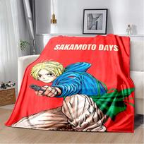 Sakamoto Days Blonde Boy Gun Red Background Flannel Throw Blanket Soft Warm Plush Blanket for Sofa Bed Travel Anime Teen Boys Home Decor Gift 80cm x 120cm
