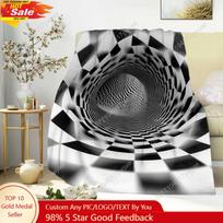 Optical Illusion Blanket 3D Vortex Tunnel Throw Black White Geometric Pattern Soft Plush Fleece for Men Women Custom blankets Size: 75*100cm, Weight: 230 GSM