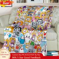 Happy Foxy Boxy and Rocky Lankybox Blanket,Soft Throw Blanket for Home Bedroom Bed Sofa Picnic Travel Office Custom blankets Size: 75*100cm, Weight: 230 GSM