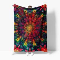 Vibrant Psychedelic Kaleidoscope Abstract Floral Galaxy Print Fleece Blanket Throw Sofa Bed Decor Gift Size: 75*100cm, Weight: 230 GSM