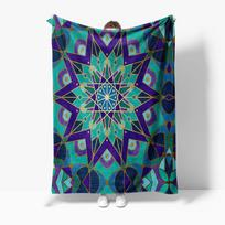 Boho Geometric Mandala Throw Blanket Turquoise Teal Blue Abstract Pattern Sofa Bed Living Room Decor Gift Size: 75*100cm, Weight: 230 GSM