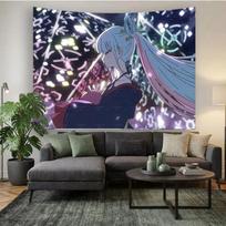 Kamisama ni Natta Hi Tapestry, Satou Hina Kimono Anime Wall Hanging with Neon City Lights Background, For Bedroom Decor 100X70CM