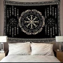 Viking Rune Tapestry Norse Mythology Black Wall Hanging Aesthetic Decor for Bedroom Living Room 100X70CM