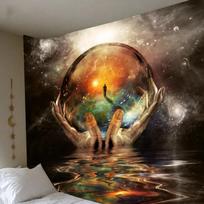 surreal cosmic tapestry pink stars gradient nebula light effects modern bedroom meditation room home decor tapestry 100X70CM