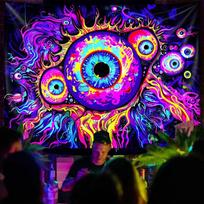 UV Reactive Psychedelic Eye Tapestry Blacklight Trippy Wall Hanging Aesthetic Decor for Party Bedroom 100X70CM