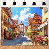 Bavarian Street Scene Munich Oktoberfest Banner Tapestry German Beer Festival Decorative Wall Hanging 100X70CM blue