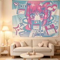 Cartoon Mosaic Girlish Heart Tapestry Lolita Style Wall Hanging Cloth Dormitory Bedside Bedroom Decorative Cover-Up Cloth 100X70CM