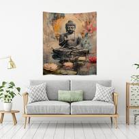 VintVintage Buddha Lotus Tapestry Wall Hanging Mandala Buddhist Statue Tapestry Wall Decoration Zen Art Bedroom Living Room 100X70CM