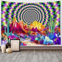 Psychedelic Mountain Cactus Tapestry Trippy Abstract Landscape Boho Wall Art for Bedroom Dorm Hippie Decor 100X70CM