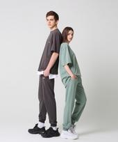 Moz Moz [Set] 5-Color Chip Short Sleeve Jogger Tracksuit Set Plus Size Pink/1