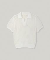 Daro Arko Crochet Polo Knit In White Black/One