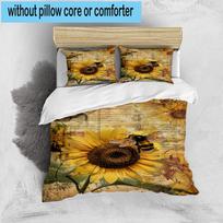 Bumblebee And Sunflower 3pcs Bedding,Including 1pc Duvet Cover And 2pcs Pillowcases Perfect for Christmas,Ideal for Bedroom, Dormitory 135cm*200cm