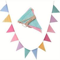 12 Multicolor Flags Imitated Burlap Bunting Banner Pastel Rainbow Decor Fabric Triangle Flag for Party Birthday Wedding Kid Room