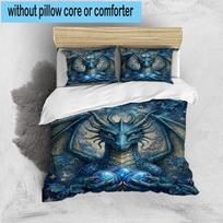 Blue Dragon Holding Stars 3pcs Bedding,Including 1pc Duvet Cover And 2pcs Pillowcases Perfect for Christmas,Ideal for Bedroom, Dormitory 135cm*200cm