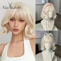 ALAN EATON Platininis trumpų bangų Bob plaukų perukas Šviesiai blondiniai sintetiniai perukai su kirpčiukais moterims karščiui atsparūs Cosplay Lolita Hair