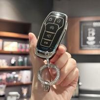 Raktų pakabuko dangtelis su Bling raišteliu raktų pakabu, skirtas Ford Fusion Mustang F150 Edge Explorer Lincoln MKZ MKC MKX Smart Remote Key juoda