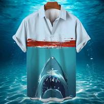 Summer Fashion Cartoon Ocean Overlord Shark Print Men's Short Sleeve Casual Printed Vacation Travel Wear Oversized Top SizeS-5XL S