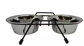 Stovas su dubenėliais šuniui Höppy MS Wire Diner Trapeze, 0.9 l, 2 vnt., sidabro sp.
