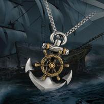 Retro Creative Trend Navy Pirate Anchor Pendant Necklace Men and Women Rudder Punk Jewelry Banquet Niche Popular Pendant