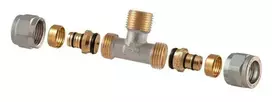 Išardomasis užveržiamas trišakis TDM Brass 1460, 90 °, 16mm x 1/2", žalvaris/nikelis