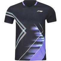 Li Ning Sportinis Laisvalaikio Paprastas Puloveris Trumpomis Rankovėmis Badmintono Marškinėliai Unisex Viršūnės Juoda AAYV051-1 L