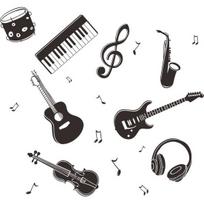 Muzikos instrumentų rašto sienų lipdukai Lipdukai PVC langų dekoravimo sienų lipdukai namų dekoravimui juoda