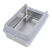 Stainless Steel Cat Litter Box Sturdy Easy to Clean Anti Splashing High Sided Metal Kitty Litter Tray with Scoop for S 100x40x0.3cm / 39.4x15.7x0.1in pilka