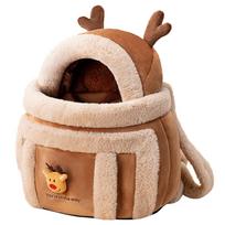 Dog Carrier Cage Winter Warm Cat Travel Bag Portable Carrier Backpack Shoulder Bag Kitten Plush Carrier with Top Opening L