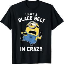 Despicable Me Minions Black Belt In Crazy Graphic T-Shirt T-Shirt S juoda