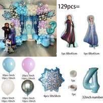 129pcs Frozen Princess Decoration Balloon Garland Arch Package Blue Number Foil Balloon designed for Girls Birth Date Celebration Favors Decor as picture