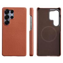 for Magsafe Case for Samsung Galaxy S24 S25 Ultra Plus Natural Cowhide Lychee Leather Magnetic Protector  Phone Back Cover Galaxy S24 Ultra