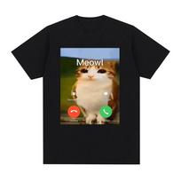 Meowl Is Calling Phone Call Meme Brainrot Funny Cat Owl T-shirts Men's Clothing Fashion Summer Short Sleeves Cotton T Shirts ... S įvairiaspalvis