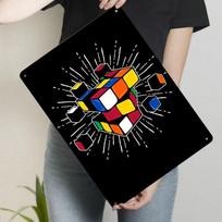 Creative Rubiks Cube Metal Wall Art Modern Home Decor for Living Room Study Room Puzzle Theme Decorative Hanging 20x30cm（7.8x11.8inch）