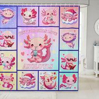 Lovely Axolotl Shower Curtain Set, Sealife Salamander Bathroom Accessories Cute Pet Blue Ocean Newt Print Decor Nautical Sea W60H190(CM)-1 Pcs