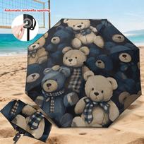 1pc Teddy Bear Automatic Folding Umbrella with Teddy Bear & Teddy Bear Design - Heavy-Duty 8-Rib Frame, Compact Portable Umbre (as the picture,Iron&8K)