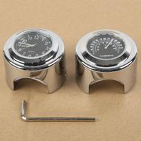 Motorcycle 7/8  1  Handlebar Black Clock&Temp For Harley Honda Yamaha Suzuki Kawasaki