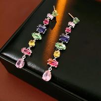 Colored Zircon Waterdrop Pendant Earrings, Luxurious and High-end, Sweet Bracelet, High-end and Fashionable Necklace Silver needle įvairiaspalvis