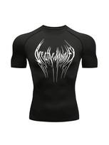 Mens Black Compression Short Sleeve T-Shirt White Abstract Tribal Wing Graphic Quick Dry Breathable High Elasticity Gym Workout And MMA Athletic Top S juoda