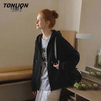 TonLion Women's Hooded Zip-Up Sweatshirt XL juoda