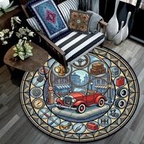 Classic Car Icons Round Area Rug Under Office Chairs Bedroom Living Room Home Decor 80cm x 80cm