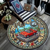 Road Trip Adventure Icons Round Area Rug Under Office Chairs Bedroom Living Room Home Decor 80cm x 80cm