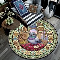 Pigeons Glass Realm Round Area Rug Under Office Chairs Bedroom Living Room Home Decor 80cm x 80cm