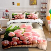 Pink tulips and leaves. Bedding sets Duvet cover sets Duvet covers Pillowcases(1*Duvet Cover 2*Pillowcases without duvet insert) 135x200cm