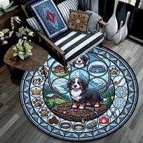 Mountain Dog Adventure Round Area Rug Under Office Chairs Bedroom Living Room Home Decor 80cm x 80cm