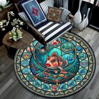 Underwater Fantasy Fishscape Round Area Rug Under Office Chairs Bedroom Living Room Home Decor 80cm x 80cm