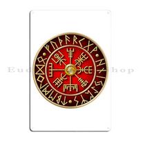 Norse Vegvisir Runes Red Metal Sign Poster Cinema Home Bar Wall Cave Printing Tin Sign Poster 20x30cm（7.8x11.8inch）