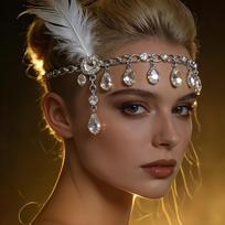 Vintage Gatsby-Style Feather Headband Sequin 1920s Hair Accessories  Stage Performance Style 8