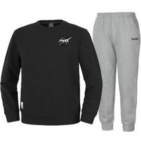 Nasa Unisex Loose Fit Sweatshirt With Wappen + Jogger Pants Set [Black + Light Melange] 95