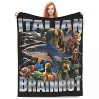 Soft Warm Blanket Travel Italian Brainrot Tralalero Tralala Tung Tung Tung Sahur Bombardiro Crocodilo Bedding Throws Flannel Size: 75*100cm, Weight: 230 GSM
