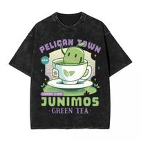 Washed T Shirt Junimos Green Tea Stardew Valley Hip Hop Cool T-Shirts Oversize Game Anime Streetwear Cotton Tees for Men Women S įvairiaspalvis
